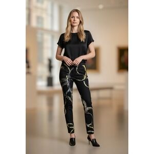 Just Cavalli Designer Snake Print Slim Trousers Black Gold Italy Womens 10 EU 46